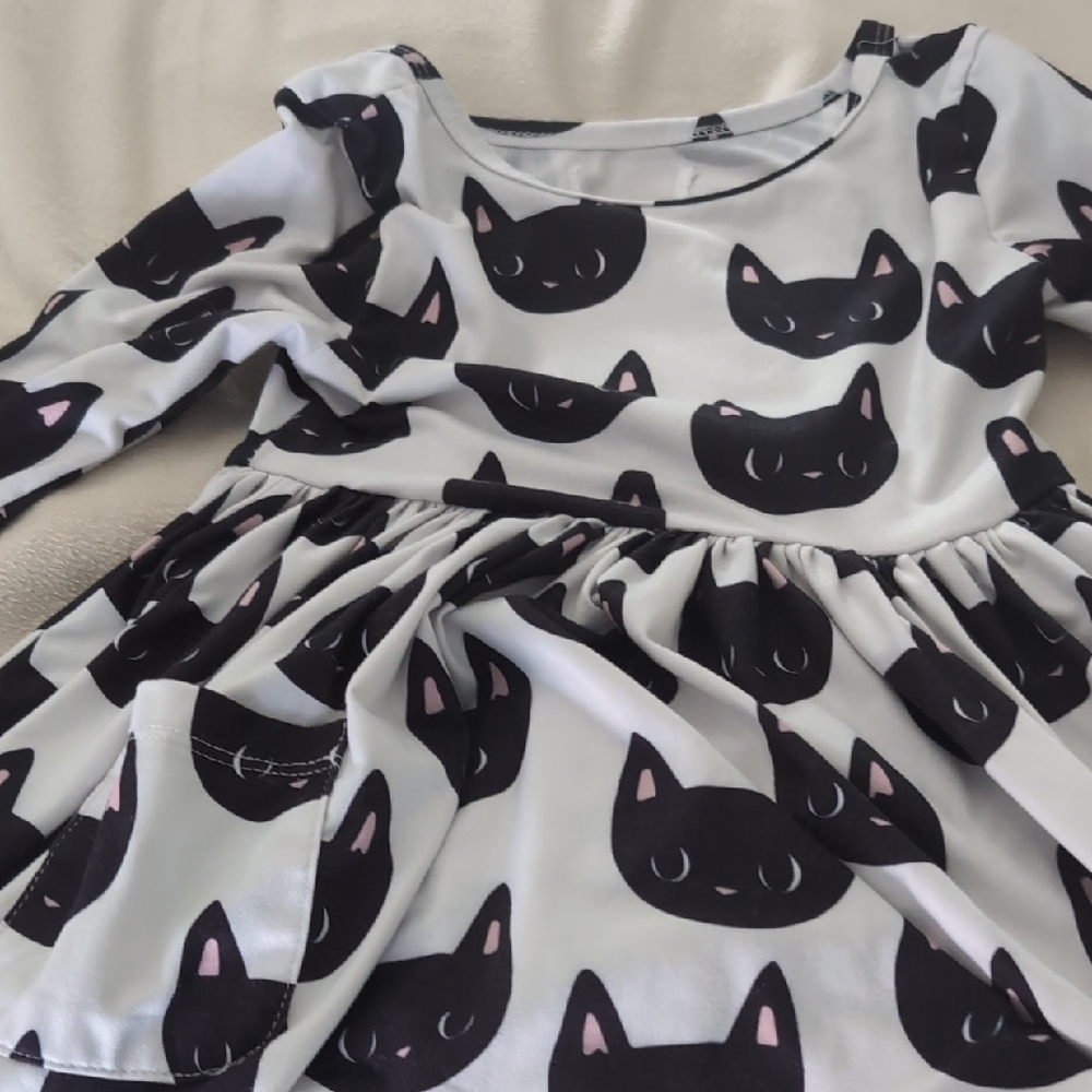 Cat Print Long Sleeve Dress